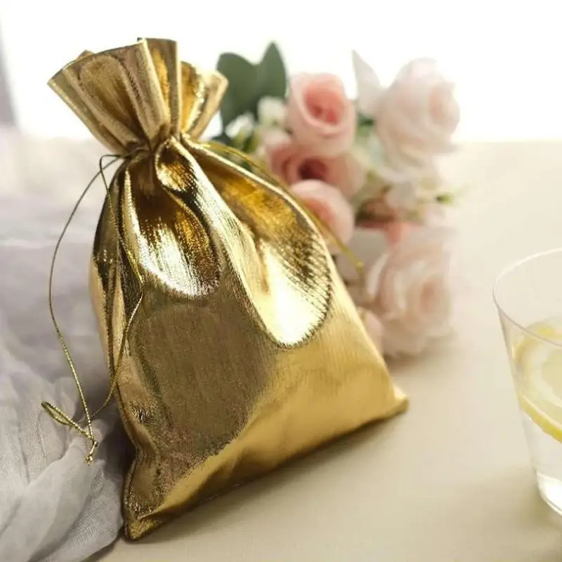 【IIOO】10pcs Silver/Gold Colors Gift Bag Adjustable Jewelry Packing Drawstring Velvet Bag Wedding Party Gift Cotton Bags Pouches