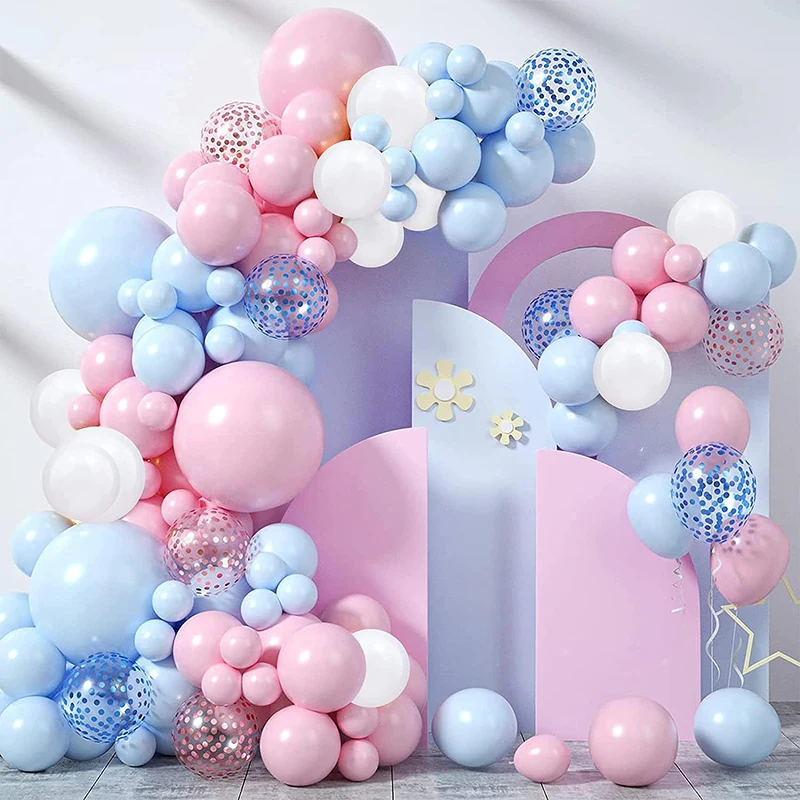 103Pcs Pink Blue Confetti Balloons Garland Arch Kit for Boys Girls Gender Reveal Birthday Baby Shower Decorations Party Balloons