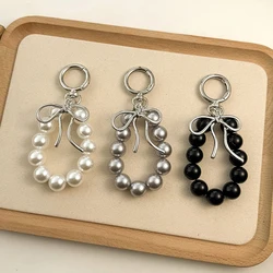 Ins Style Pearl Beads Key Chain Metal Bowknot Phone Pendant Bag Decor Car Key Ring Headphone Case Charm