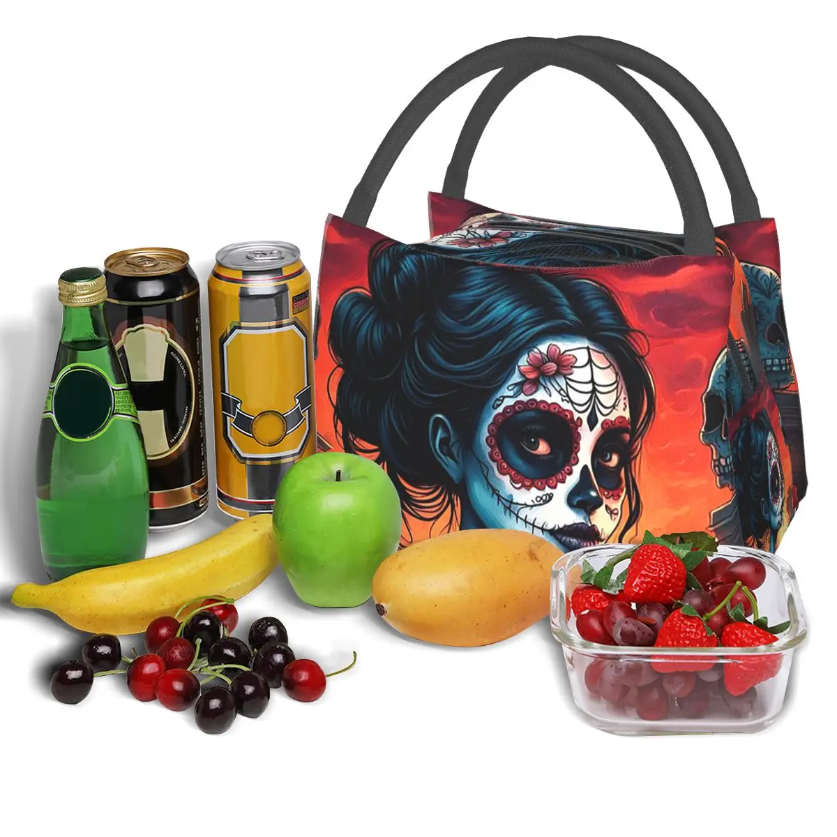 Alexander Gothic Las Elegantes Day Of Dead Skull Bolsas de almuerzo Bento Box Bolsa de almuerzo Bolsas de picnic Bolsa térmica para trabajo de mujer