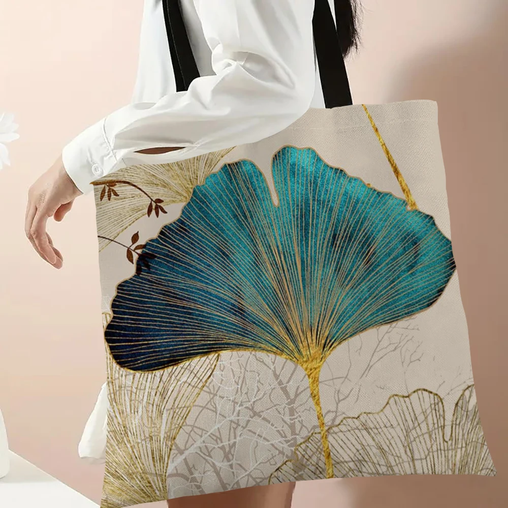 Fashion Tote Refreshing Simple Casual Shoulder Bag Beautiful Ginkgo Leaves Print Handbags High Capacity Eco Shopping Bags