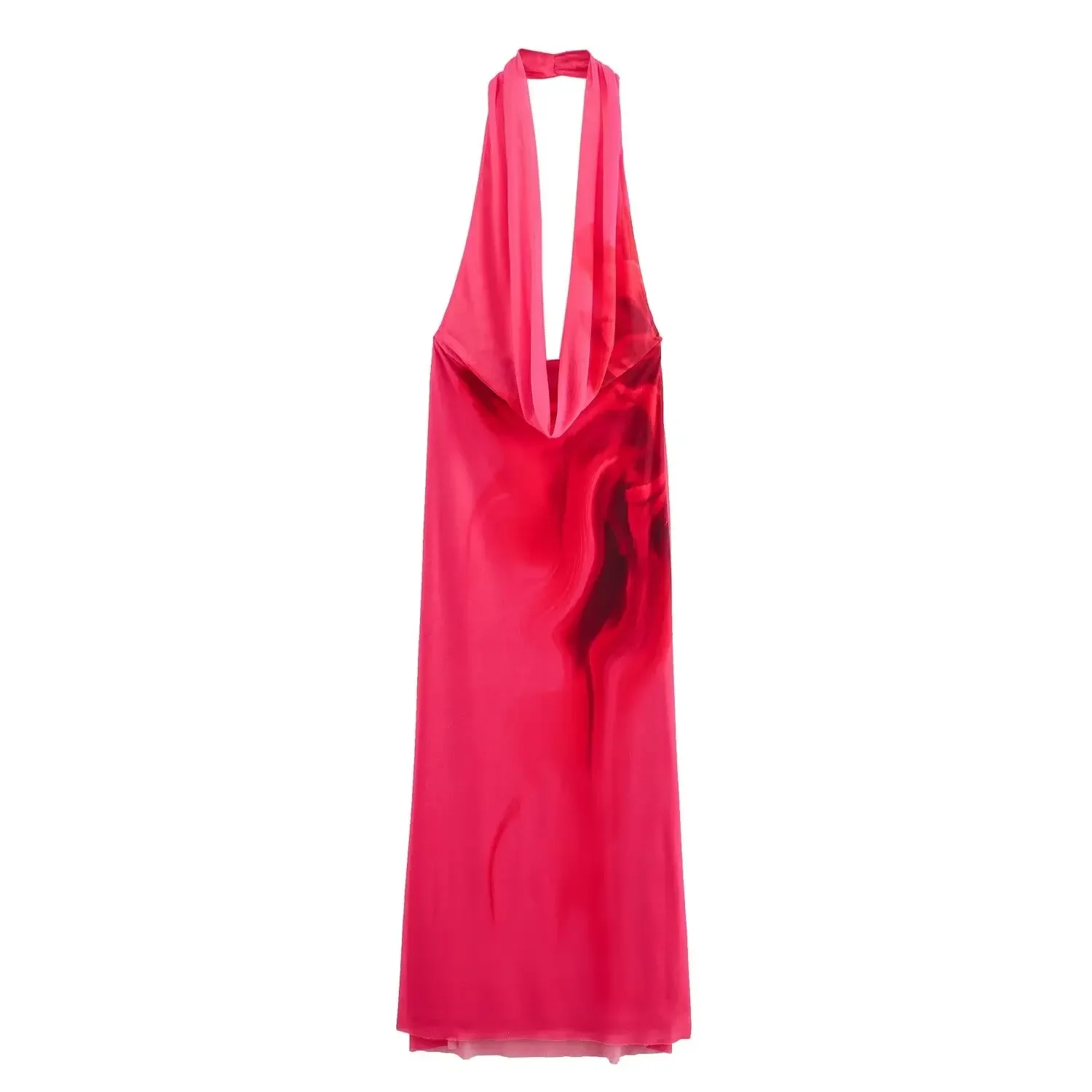 Women's 2024 New Fashion Chic Hanging Tie-dye Pleated Collar Long Dress Retro Sleeveless Women's Nightgown Female