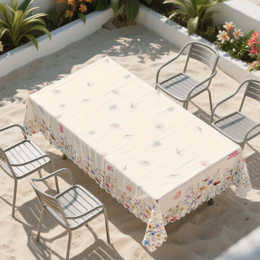 1pc, floral butterfly tablecloth, round and rectangular tablecloth