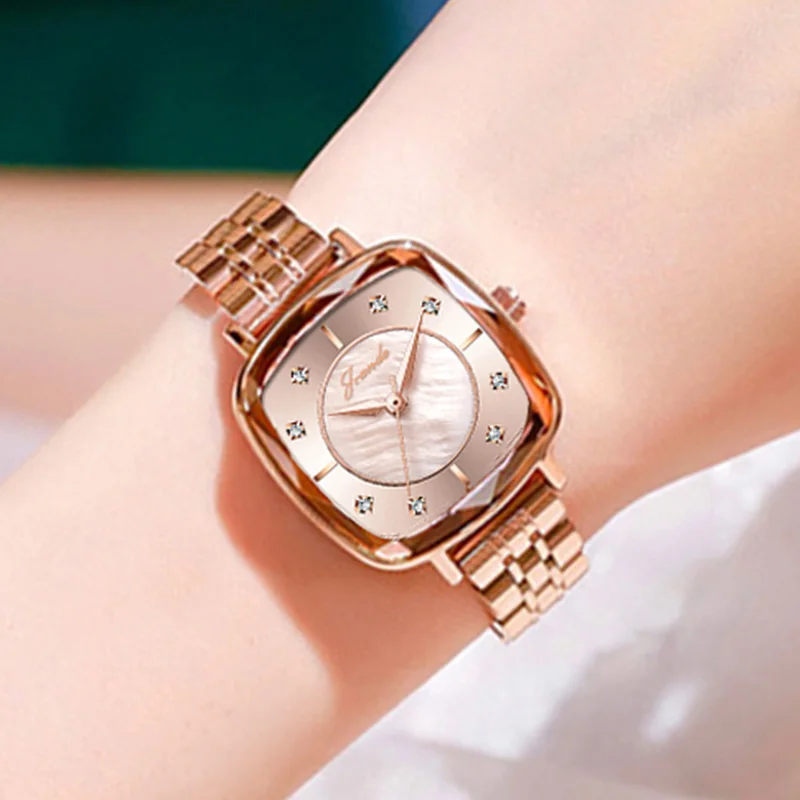 Luxury Diamond Watches Women Rose Gold Leather Waterproof Quartz Watch 2024 New Tonneau Design Original Brand Ladies Watches Red