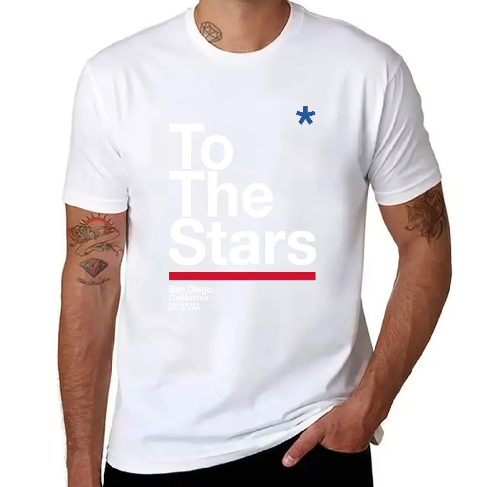 Men's Cotton Short Sleeve T-Shirt with Minimalist Navy Star & Red Strip Print, Casual Summer Top for Daily Wear