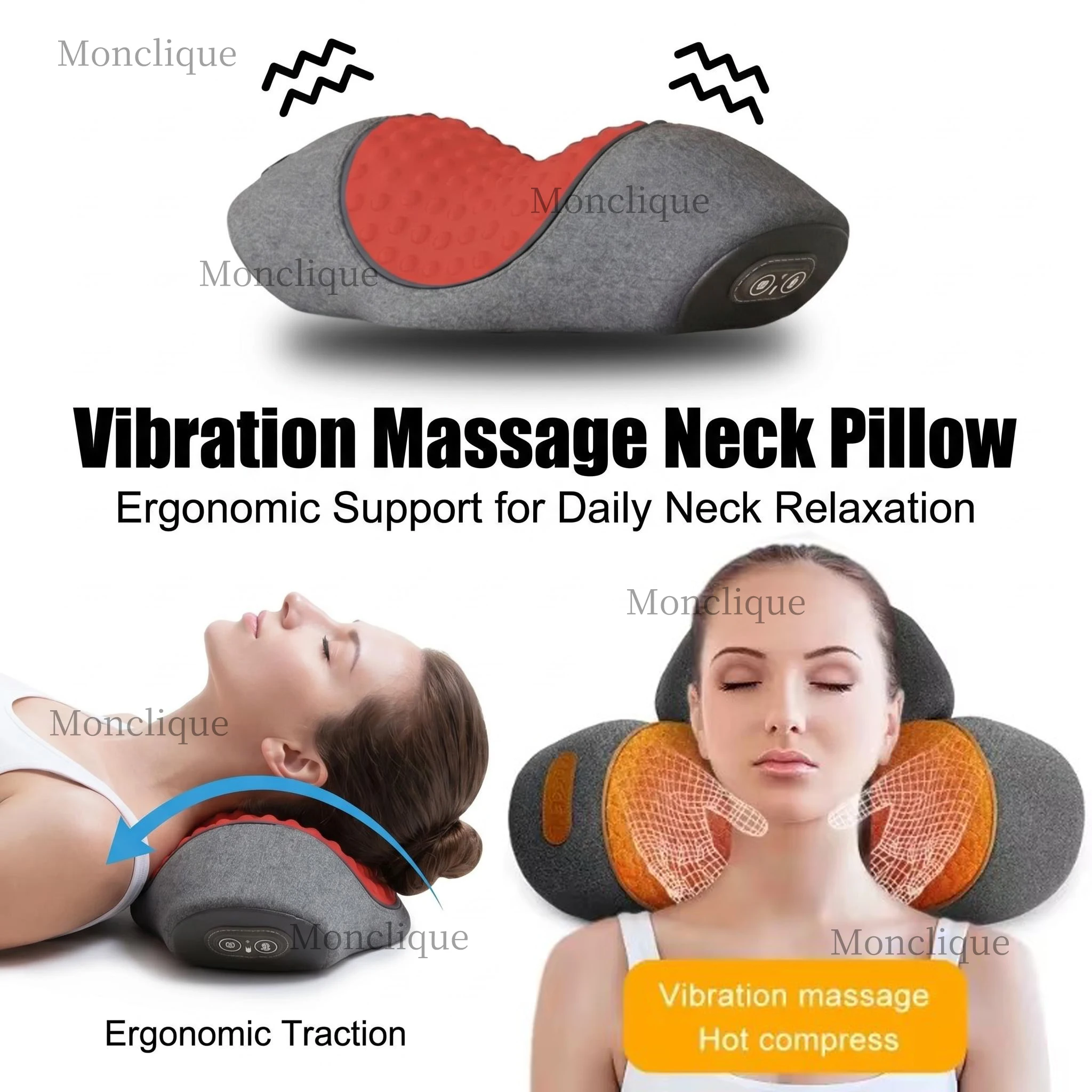 3-in-1 Neck Massager Pillow for Shoulder Deep Tissue , with Heating and Traction Vibration Function, Hump Corrector for Women