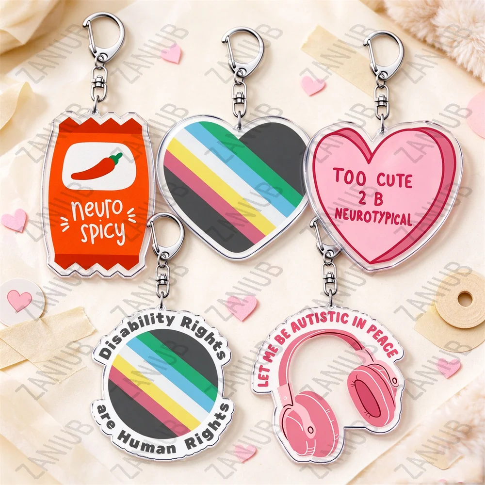 Disability Pride Keychains for Accessories Bag Charm Disabled Autism Neurodivergent Adhd Key Chain Keyrings Friends Fans Gifts
