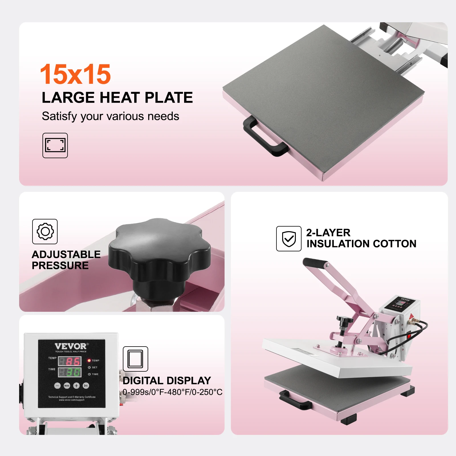 SucceBuy Heat Press 15 x 15 in Heat Press Machine Slide Out Heat Transfer Machine Fast Even Heating 2-Layer Insulation Cotton