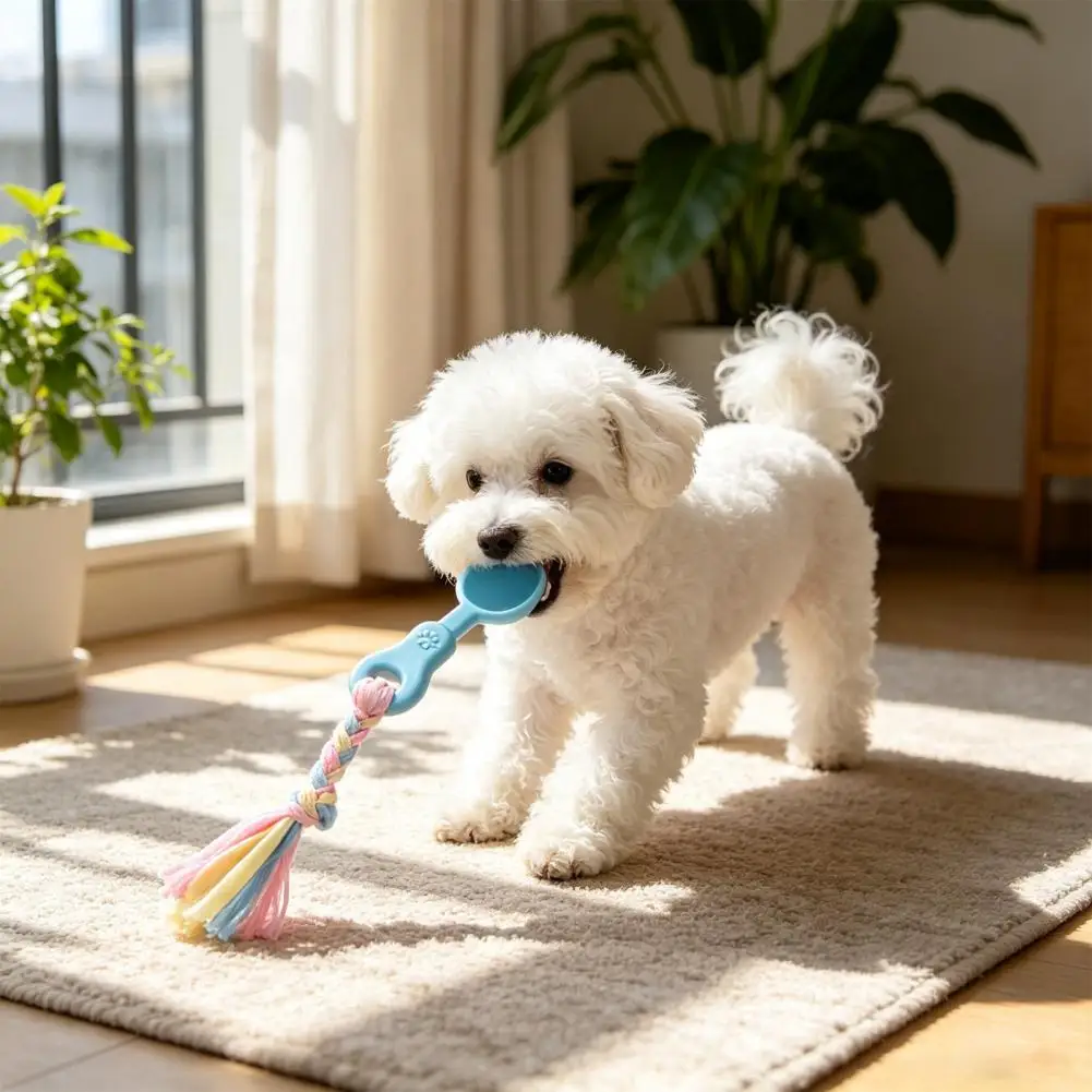 Tug of War Toys Dog Molar Chewing Toy with Durable Tpr Spoon Head Woven Knot Training Rope Macaron Colors Teeth Toy Fetch Pull