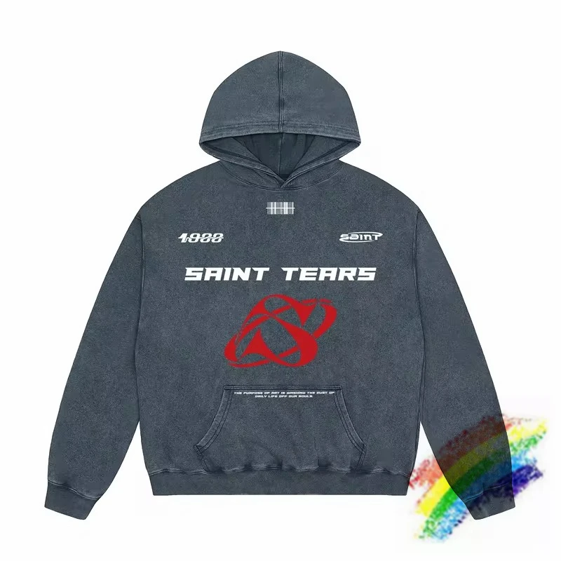 

Washed Black Gray Saint Tears Hoodie Men Women Oversized Pullovers Classic Logo Hooded