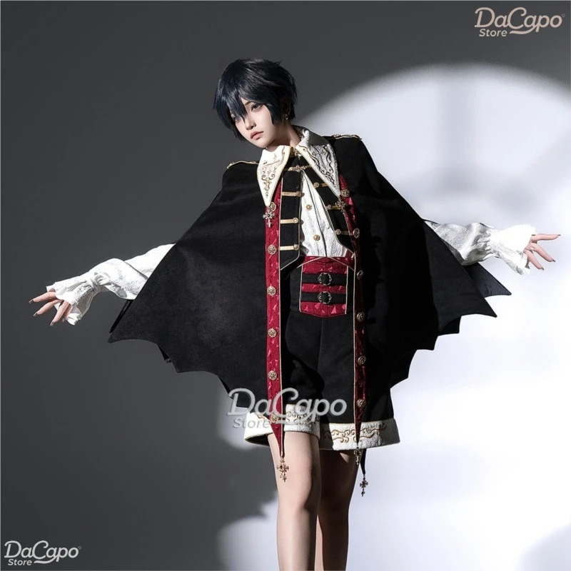 Original Vampire Unisex Ouji Femboy Lolita Outfit Women Gothic Daily Suit Jacket Shirt Set Cosplay Halloween Party Cape Shawl view 6