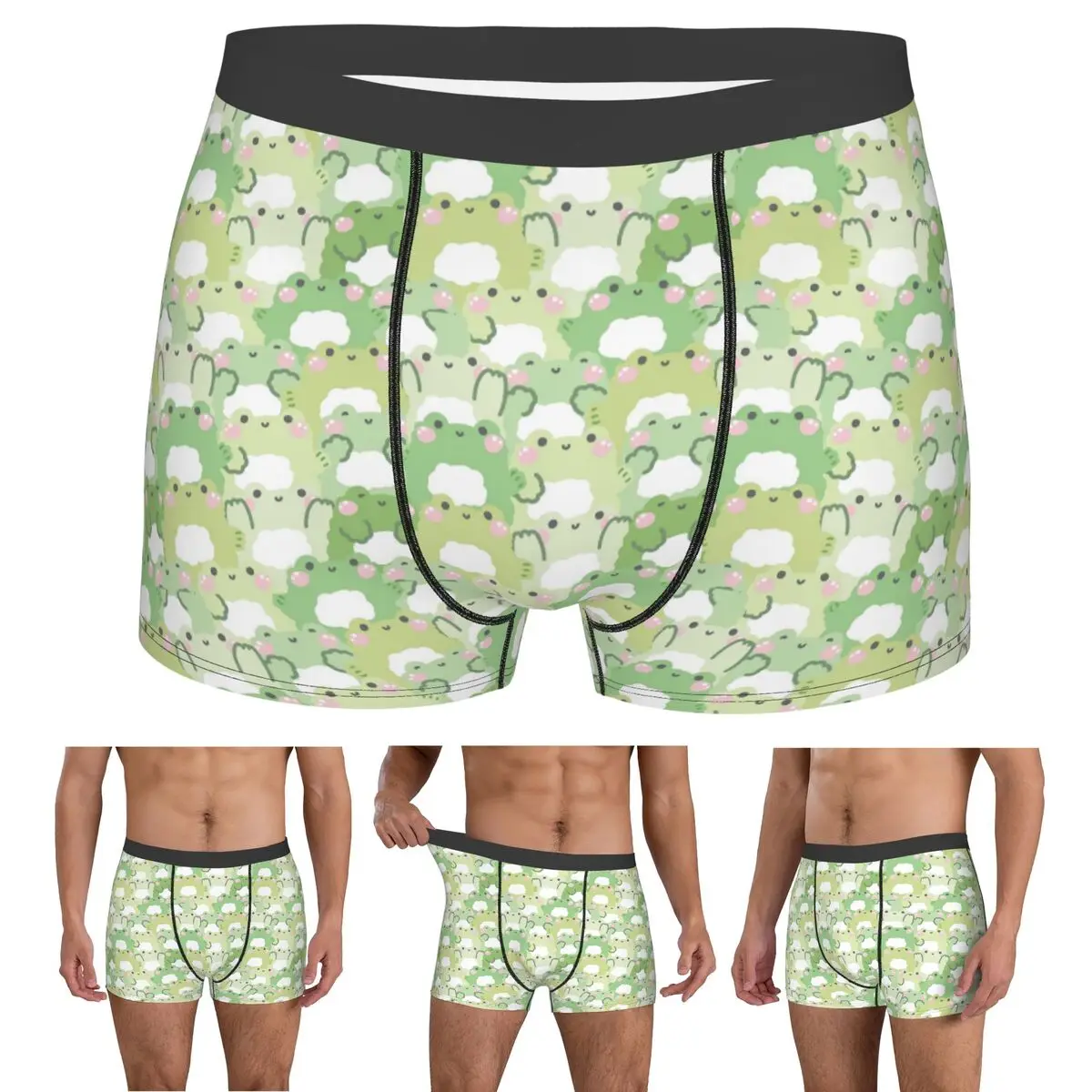 Boxer Underpants Shorts Kawaii Frog Seamless Pattern Cartoon Green Frogs Panties Men Ventilate Underwear for Man Boyfriend Gifts