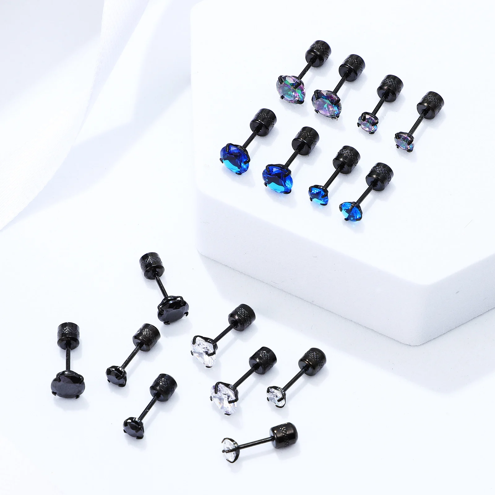 

8 Pairs Earrings Stainless Steel Cool Style Jewelry for Men Piercing Round Woman