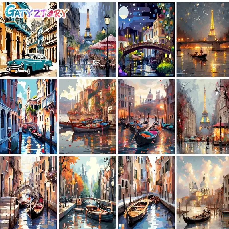 

GATYZTORY Frame Town Night Scenery DIY Painting By Numbers Handpainted Oil Painting Home Wall Decor Artwork 40x50cm Wall Arts