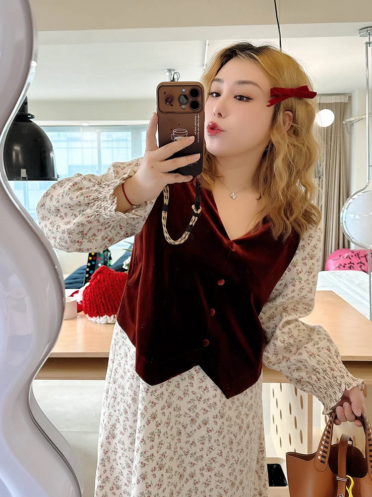 

Оригинальное платье Vogana большого размера с цветочным принтом, V-образным вырезом, А-силуэтом, в стиле пэчворк, средней длины, в корейском стиле, для повседневной носки