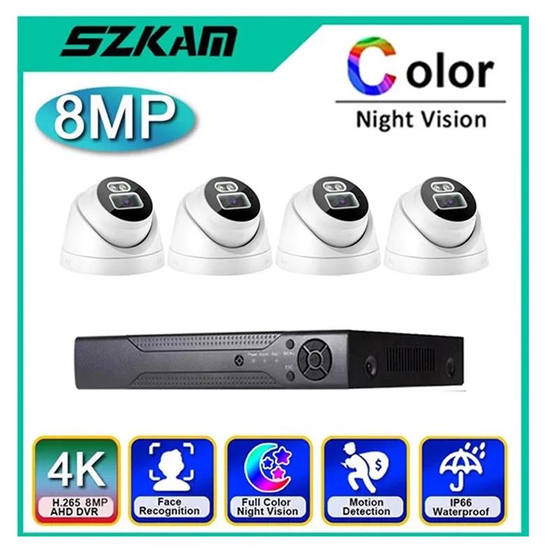 4CH 4K 8MP Audio Record AHD Dome Camera Full HD DVR Kit Color Night Vision Surveillance CCTV System Indoor Security Remote View