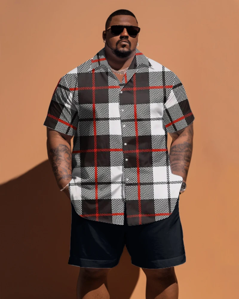 Biggmans Chemise Grande Taille Ensemble L-9Xl pour Vêtements D\'été Surdimensionné Hommes D\'affaires Bureau À Manches Courtes Chemise Shorts 6Xl 7Xl