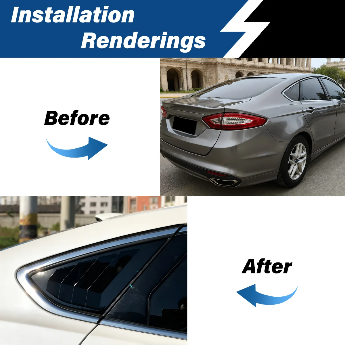 For Ford Mondeo Fusion MK5 2013-2018 Rear Side Window Louver Shutter Cover Quarter Window Air Vent Blind Trim Car Accessories