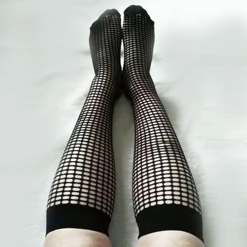 Black Women Fishnet Stockings Summer Sexy Lace Stockings Hollow Out Thigh High Socks Nylon Mesh Transparent Stocking Lingerie