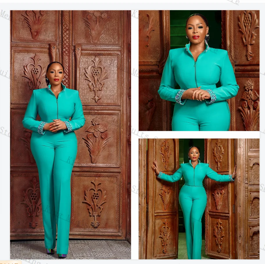 Moda feminina terno conjunto 2 pçs zíper blazer + calças personalizado formal senhora do escritório jaqueta outono outono casamento baile de formatura casaco