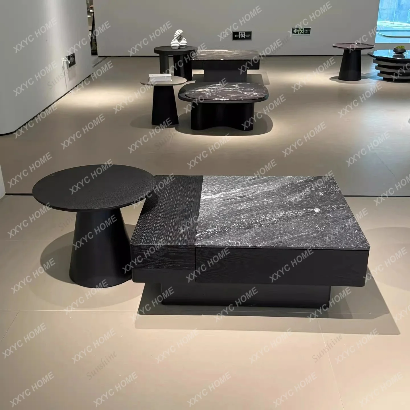 L simple night snow natural stone coffee table combination square round  coffee table