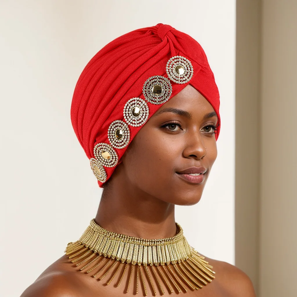 

Fashion Women Diamond Turban Cap Muslim Headwear Headscarf Bonnet African Caps Female Head Wraps Indian Turbante Hat