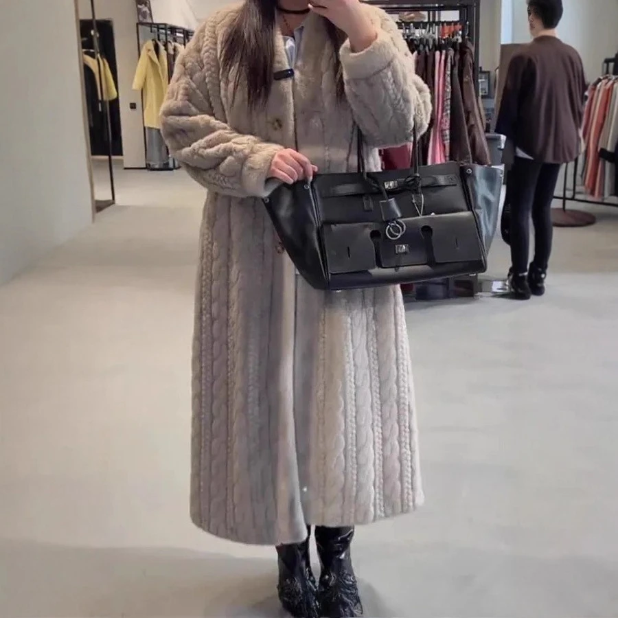 

Women's Casual Warm Rough Knitted Plush Long Cardigan Jacket Coat