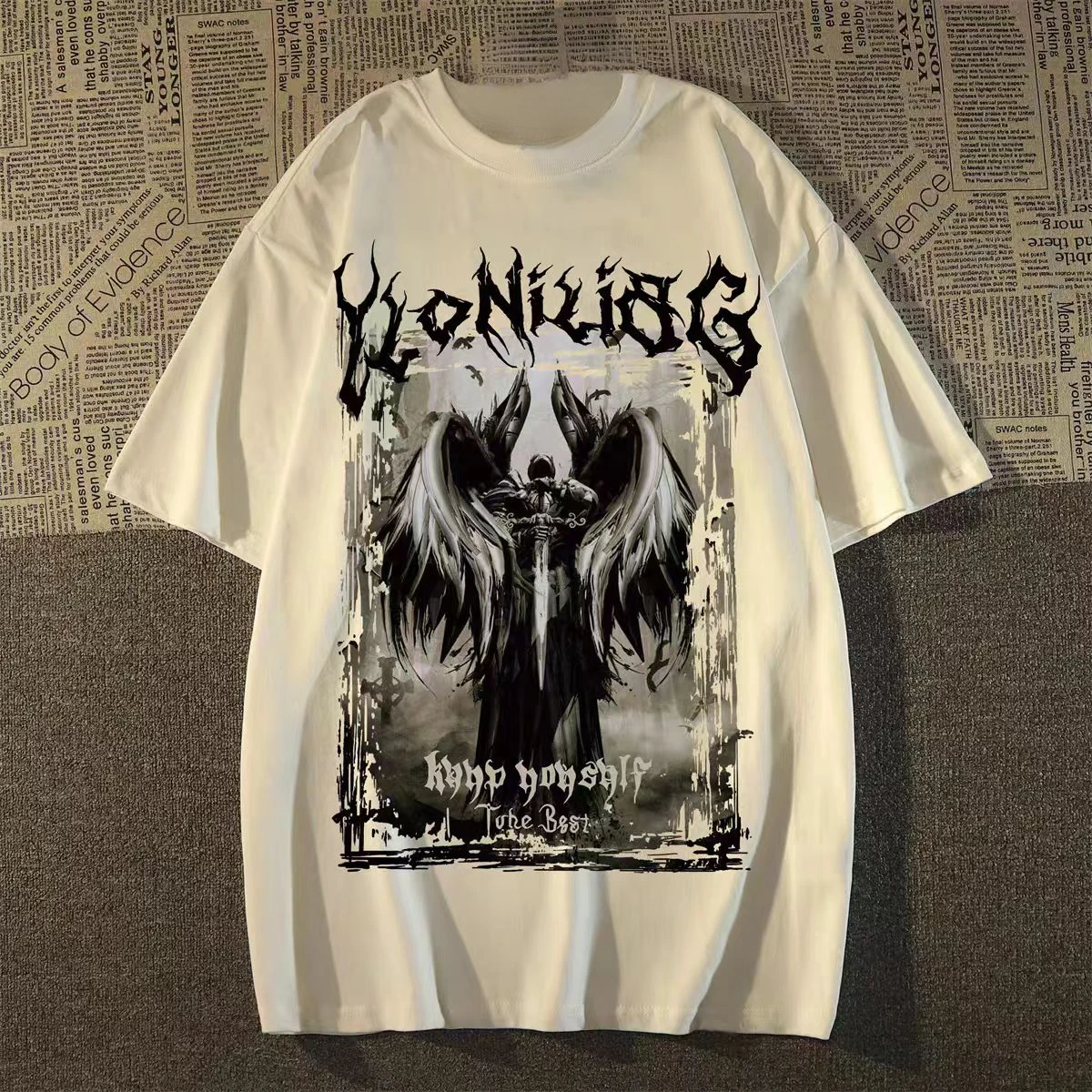 الصيف فضفاضة تناسب أكثر راحة. تي شيرت مطبوع بأكمام قصيرة على طراز العلامة التجارية الأمريكية Street Fashion