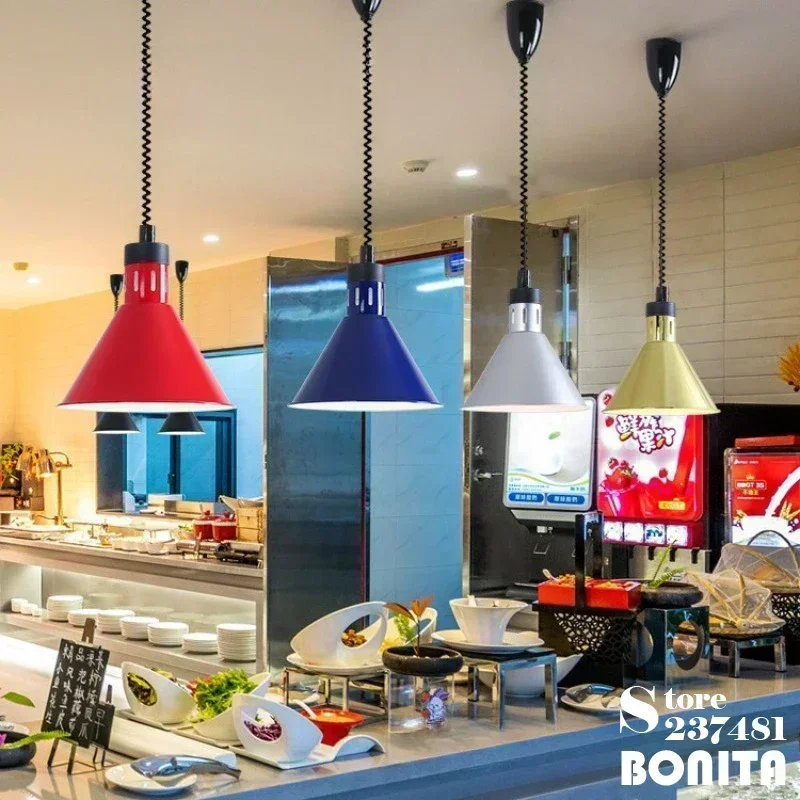 

Retro Metal Chandelier Hotel Restaurant Food Warming Lamp Heat Preservation Moisture-proof Liftable Food Heating Pendant Lamp