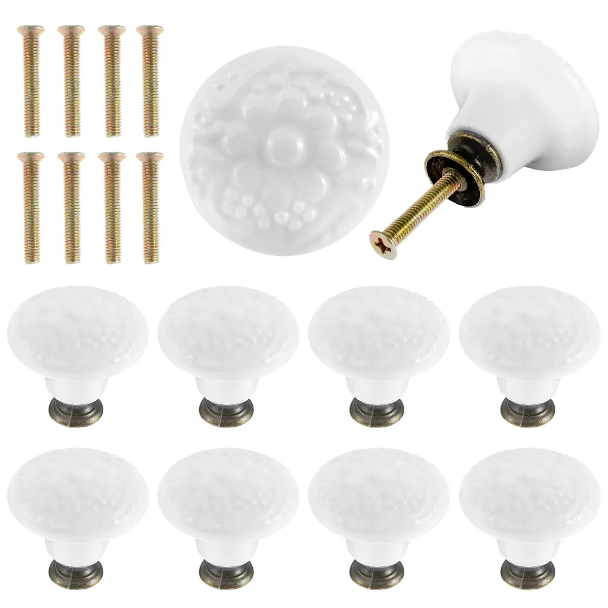 10 Pcs Drawer Pull Handles Round Cabinet Knobs Vintage Ceramic Door Knobs for Closet Cupboard Wardrobe Dresser Kitchen Furniture