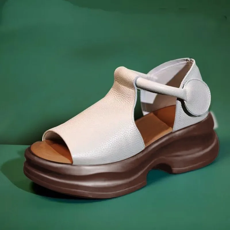 Damen-Plateau-Sandalen mit Offener Zehenpartie, Verstellbarem Knöchelriemen, Weichem Leder, Reißverschluss Hinten, Keilabsatz-Schuhe für Lässigen Sommer-Outdoor-Gebrauch und Spaziergänge