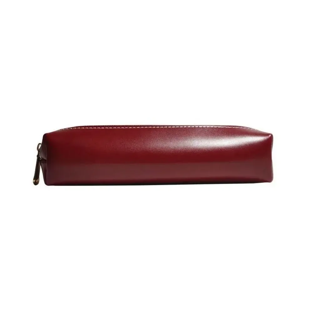 Multifunctional Portable Pencil Case Solid Color Small Size Stationery Box Simple Design PU Pen Bag School Office Use