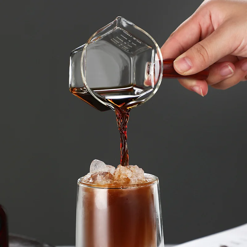 120ml Wood Handle Glass Espresso Measuring Cup Milk Latte Jug Coffee Supplies Kitchen Mug Drinkware High Borosilicate Glass