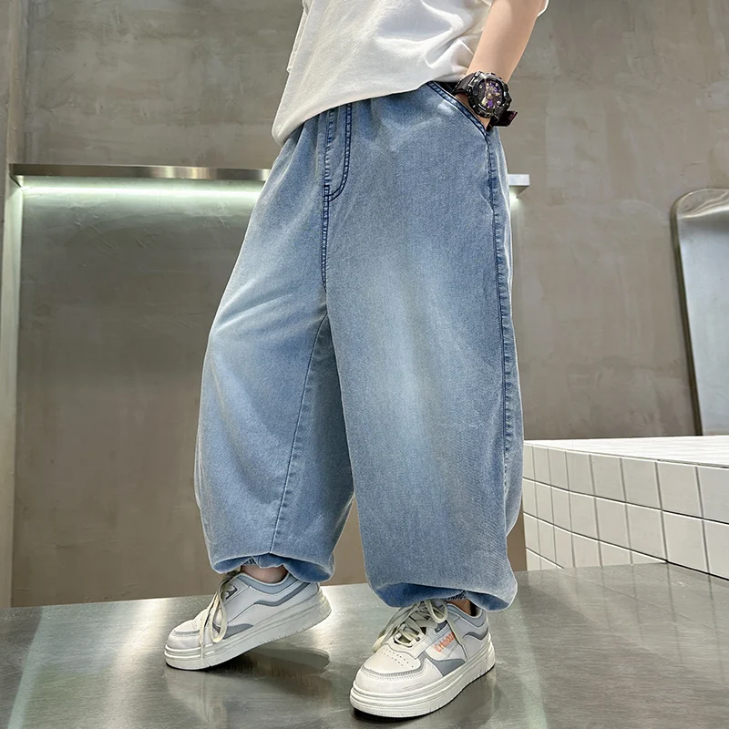 Summer Child Fabric Anti-Mosquito Jeans Trousers For Tween Boys Thin Style Viscose Style Denim Pants for Teenage Kids Age 5-14 4