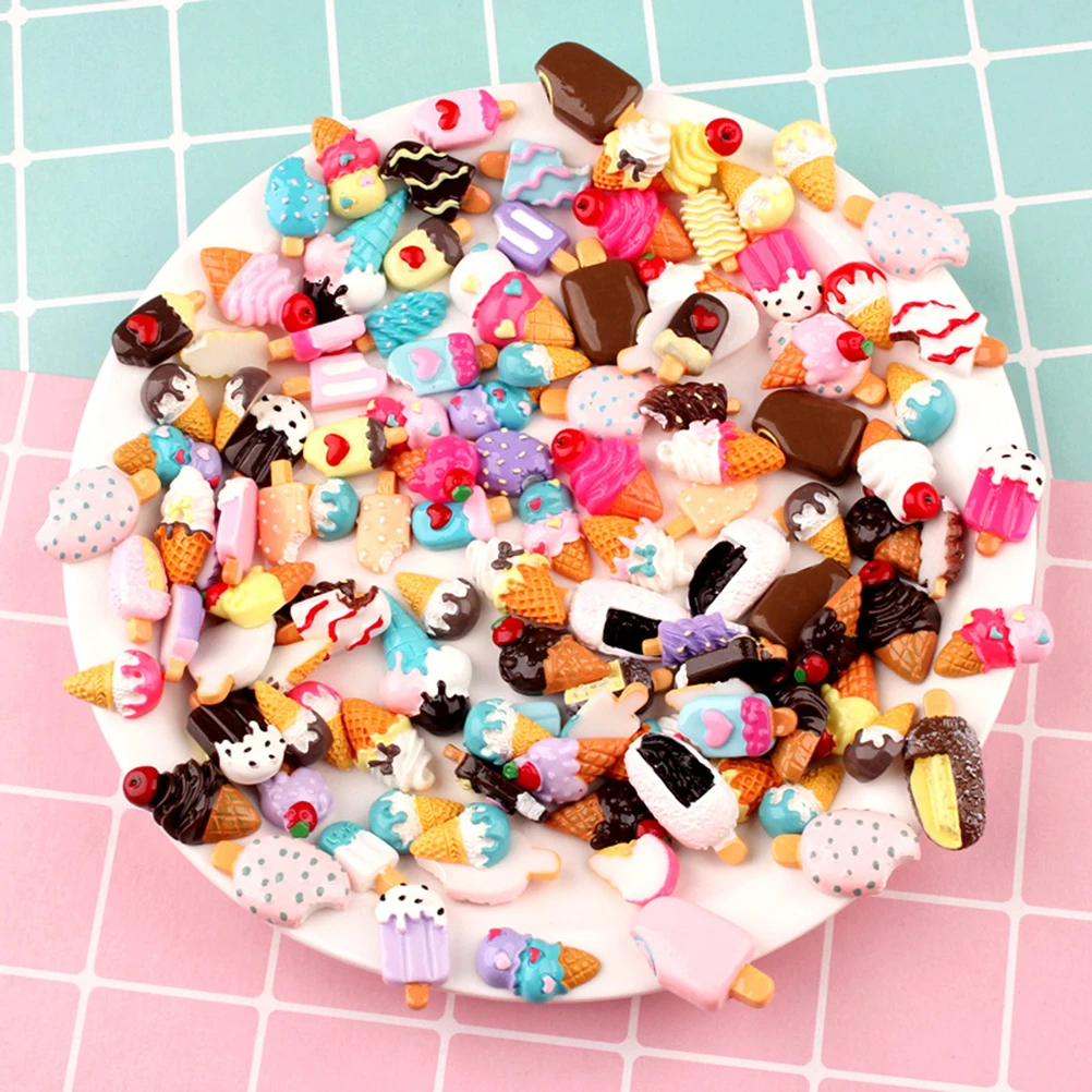 

100pc Ice Cream Resin Accessories Mixed Colorful DIY Epoxy Materials for Mobile Phone Shell Hair Accessories Jewelry Crafts