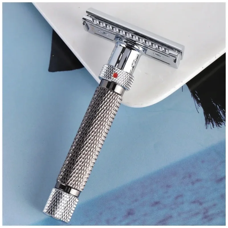 Safety Razor Double Edge DE Razor Chrome Plated Knurled Handle Classic Wet Shaving for Men