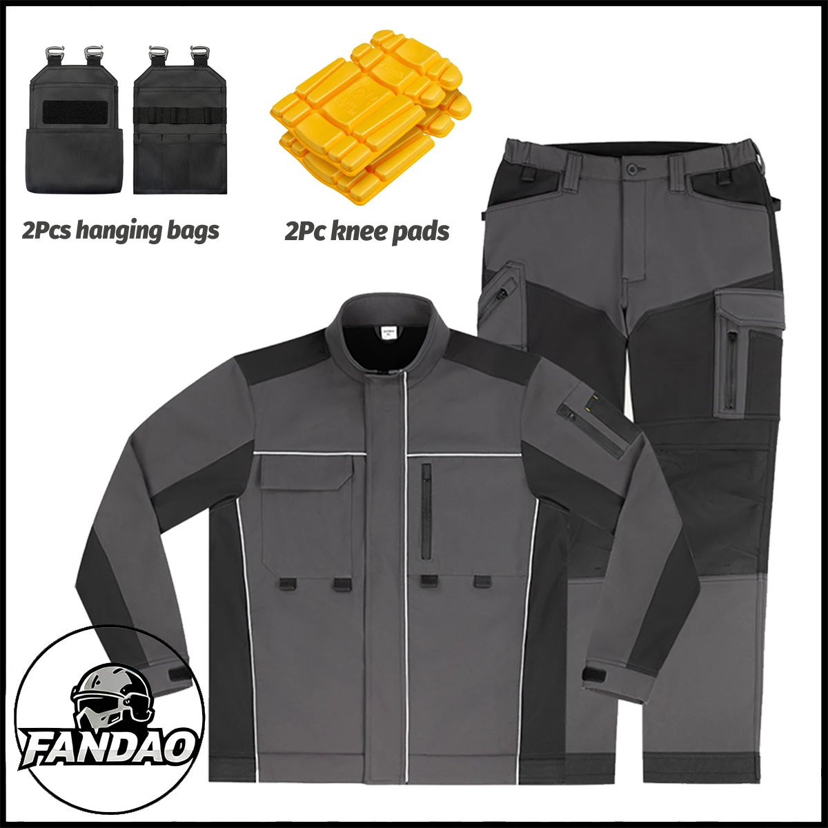 

Men's Fleece-Lined Cargo Work Pants With Hanging Bag Knee Pad Elastic Waist Winter Autumn Climber-Ready for Mechanic Auto Repair