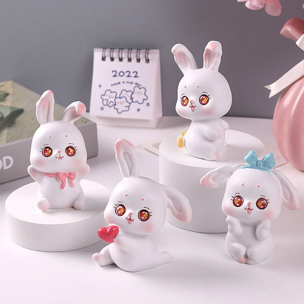 

Resin Rabbit Decor Lovely Bunny Toy Cartoon Ornament Mini Figurine White Office Easter Garden Statue Small Toppers Kids