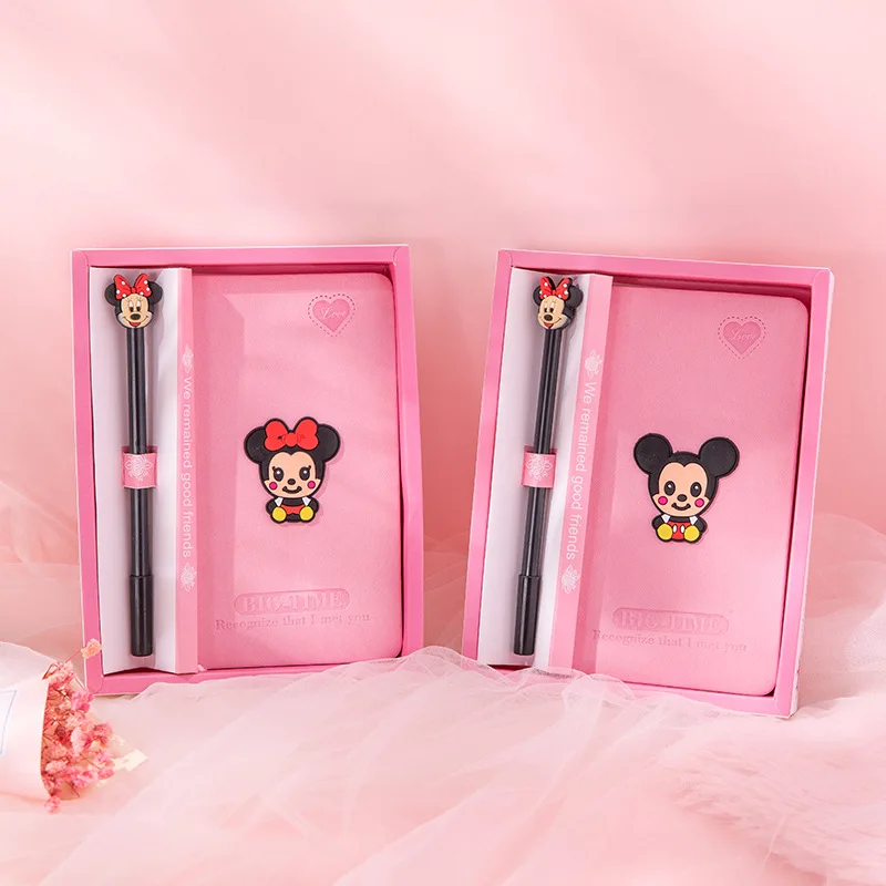 Disney Mickey and Minnie Diary + Ballpoint Pen Set Trend Creative Hand Ledger Cute Notebook Student Workbook Gift