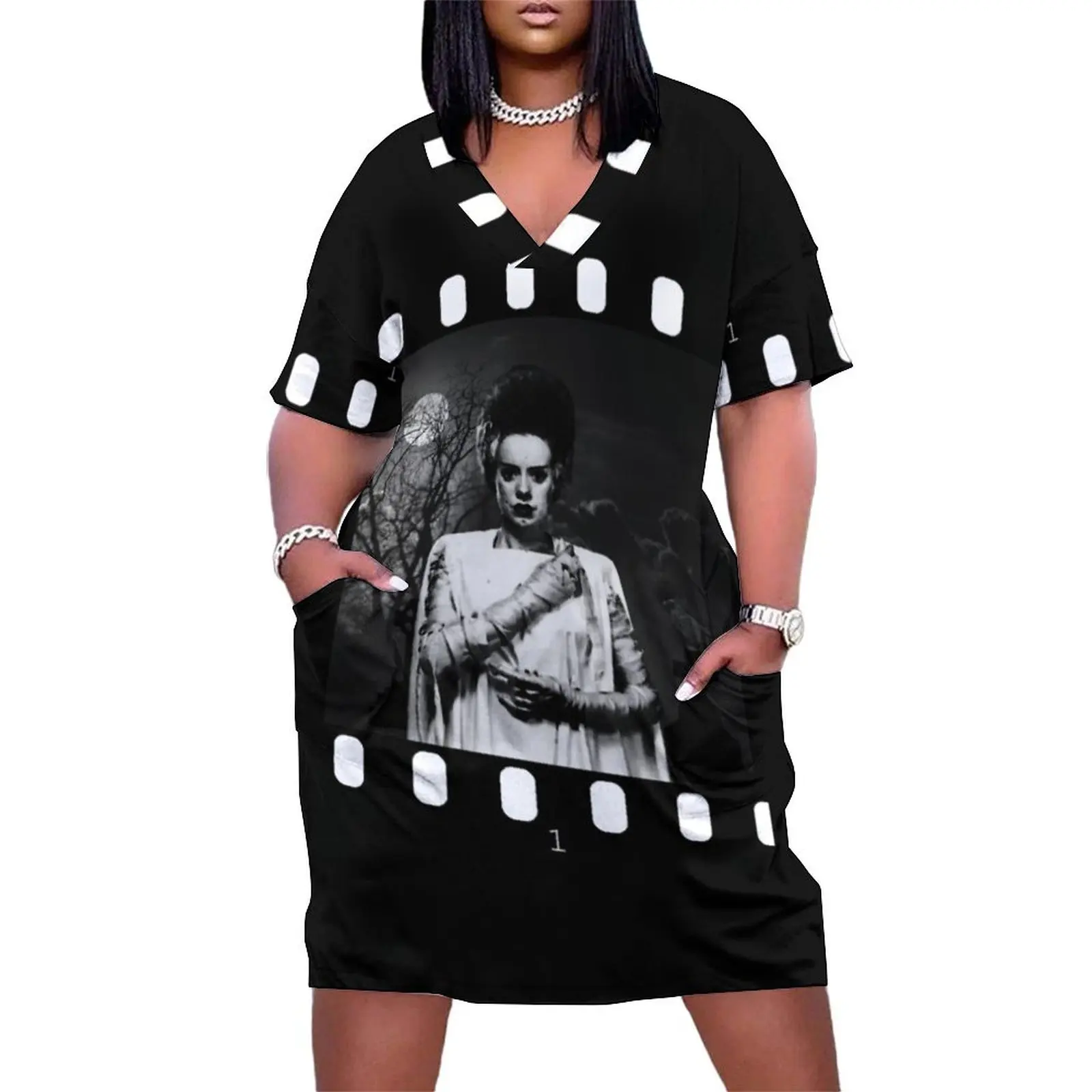 Bride Of Frankenstein - Filmstrip. Loose Pocket Dress Long dress women's dresses luxury