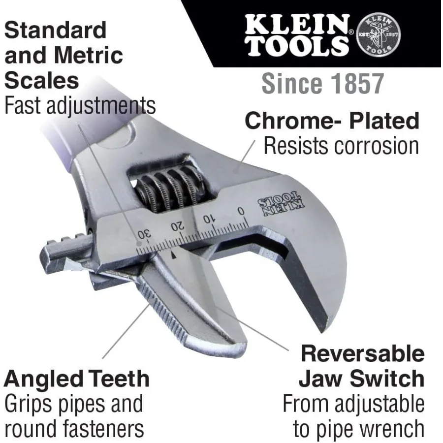 D86930 Reversible Pipe Wrench Adjustable Wrench with 2-in-1 Extra-Wide 1-1 2 -inch Jaw 10-inch