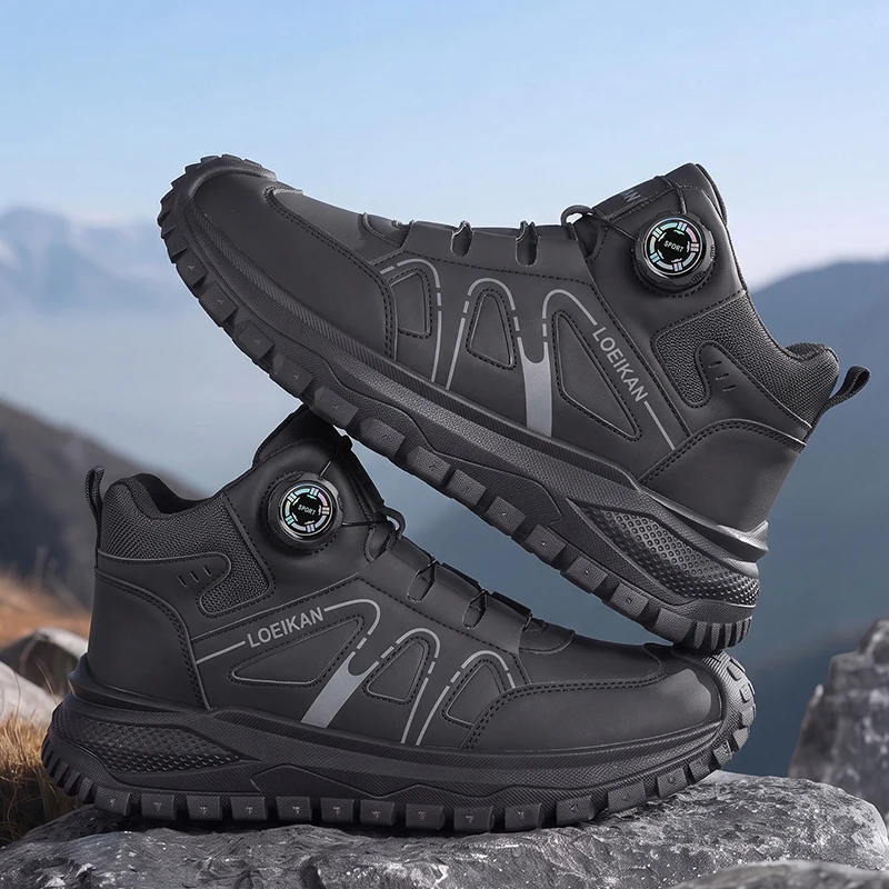 Herren High-Top Freizeitsneaker mit Drehknopf-Schnellschnürung, Schutzkappe und dicker rutschfester Sohle für den täglichen Pendelverkehr und das Gehen auf der Straße. – Detail 6