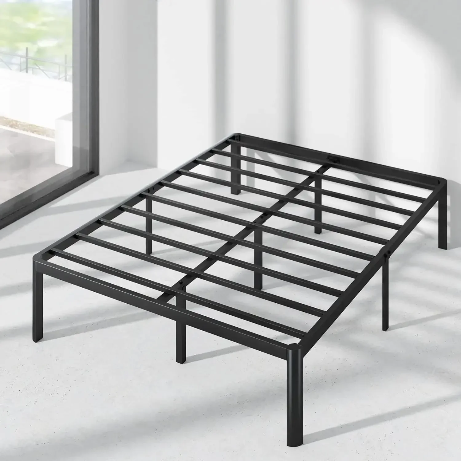 Full size-16 Inch Metal Platform Bed Frame / Steel Slat Support / No Box Spring Needed / Easy Assembly, Black