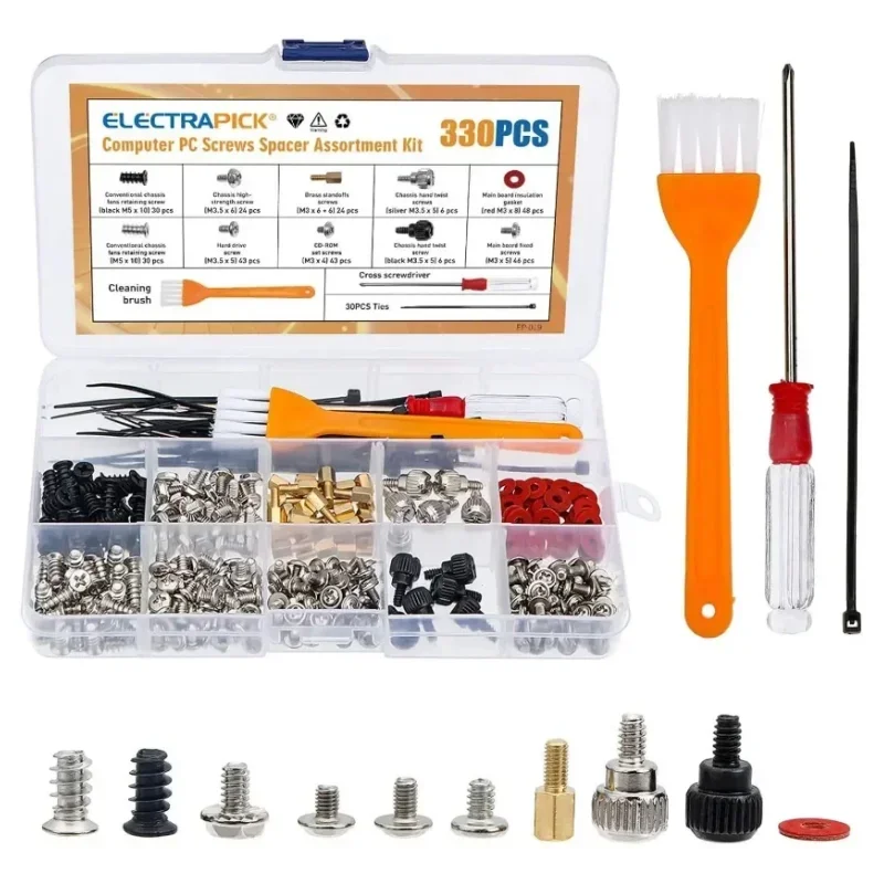 330/362pcs PC Repair Kit HDD Fan Mount Screws Cable Ties Screwdriver & Cleaning Brush for Motherboard Power Supply PC Case