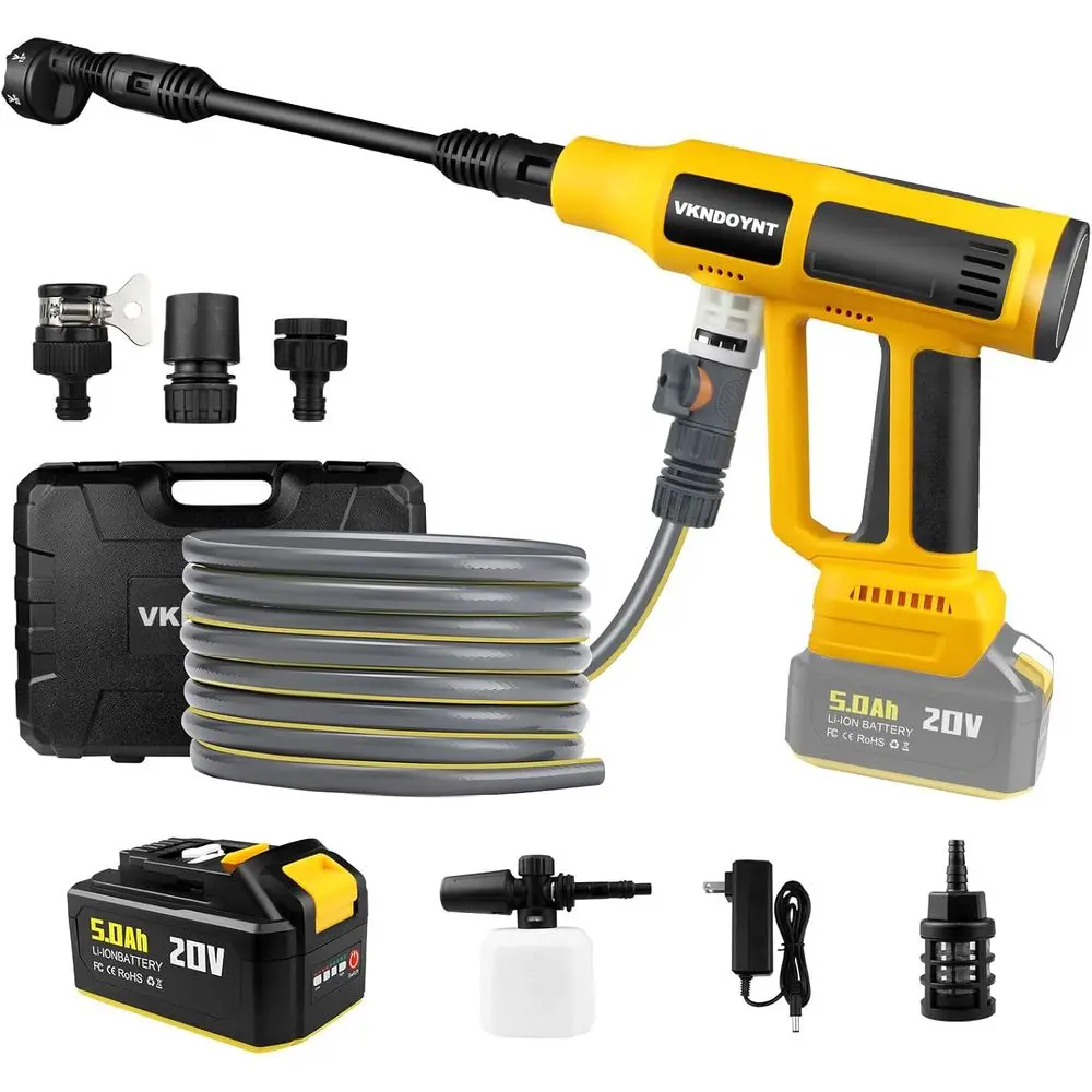 

Мойка высокого давления с аккумулятором 5.0 Ач, 2000 PSI MAX, портативная, с бесщеточным двигателем, 4 регулируемые скорости, сенсорный ЖК-экран, насадка 6-в-1