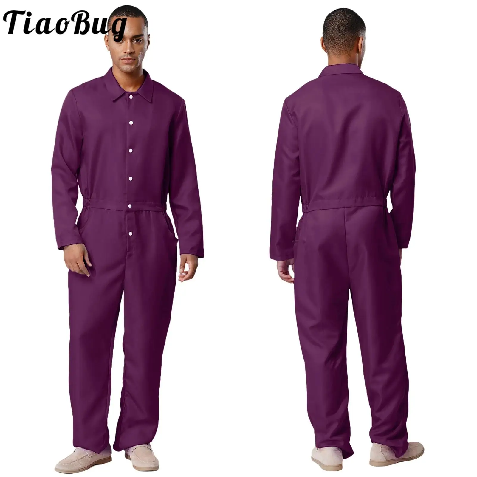 

Men's Halloween Carnival Prisoner Convict Cosplay Costumes Inmate Jail Uniform Halloween Party Lone Sleeve Working Jumpsuits