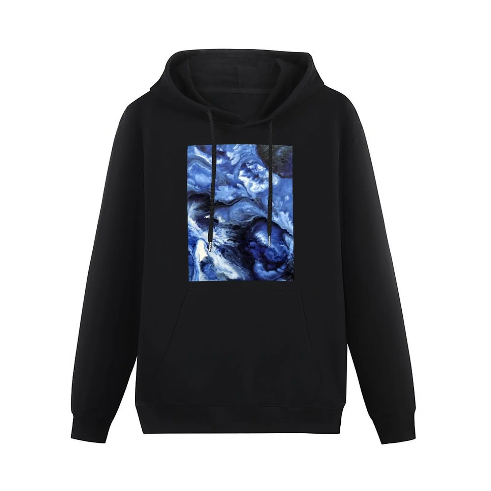 Blue Swirling Waters- Painting Pullover Hoodie streetwear men japanese style hoodie men