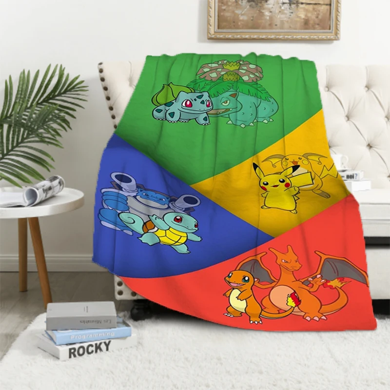 2025 Pokemon Cartoon Anime Flannel Blanket Pikachu Figures Home Sofa Lunch Break Blankets Children Student  Kids Gift