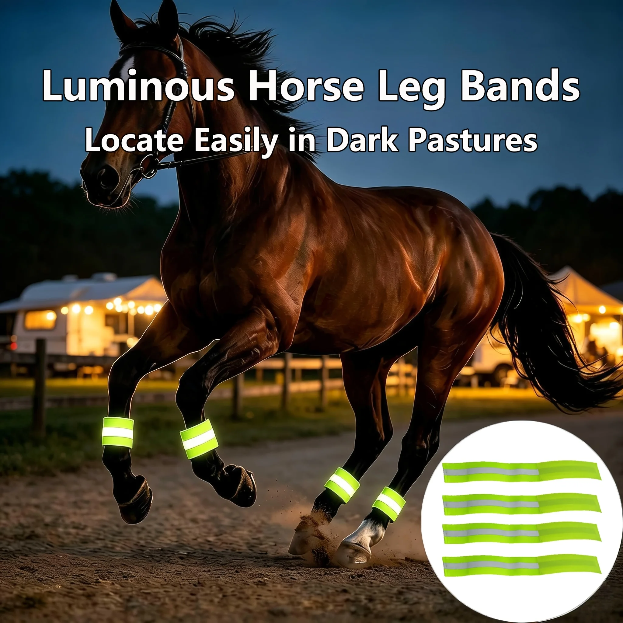4pcs Reflective Leg Wraps, Hi-Vis Horse Bands/Leg Straps,Adjustable Tack for Night Walking, Night Reflective Outdoor Leg Harness