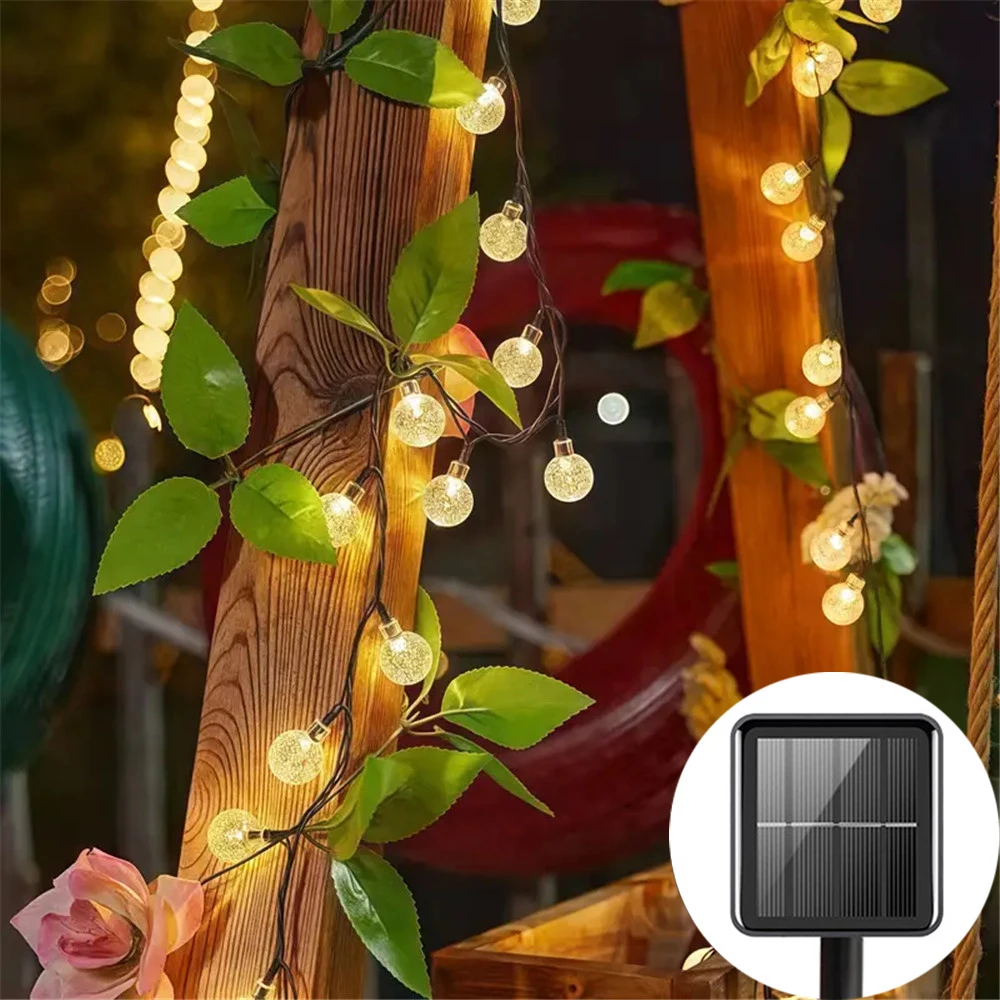 

LED Solar String Lights Outdoor Crystal Globe Lights with 8 Modes Garden Light for Patio Party Muslim Eid Al Adha Ramadan Decor